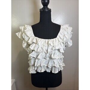 Farm Rio Off White 3D Flower Layered Chic Boho Blouse Womens Size Small
